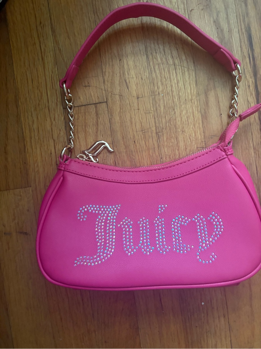 Juicy Couture Hot Pink Rhinestone Logo Shoulder Bag with Gold Chain - Picture 2 of 2